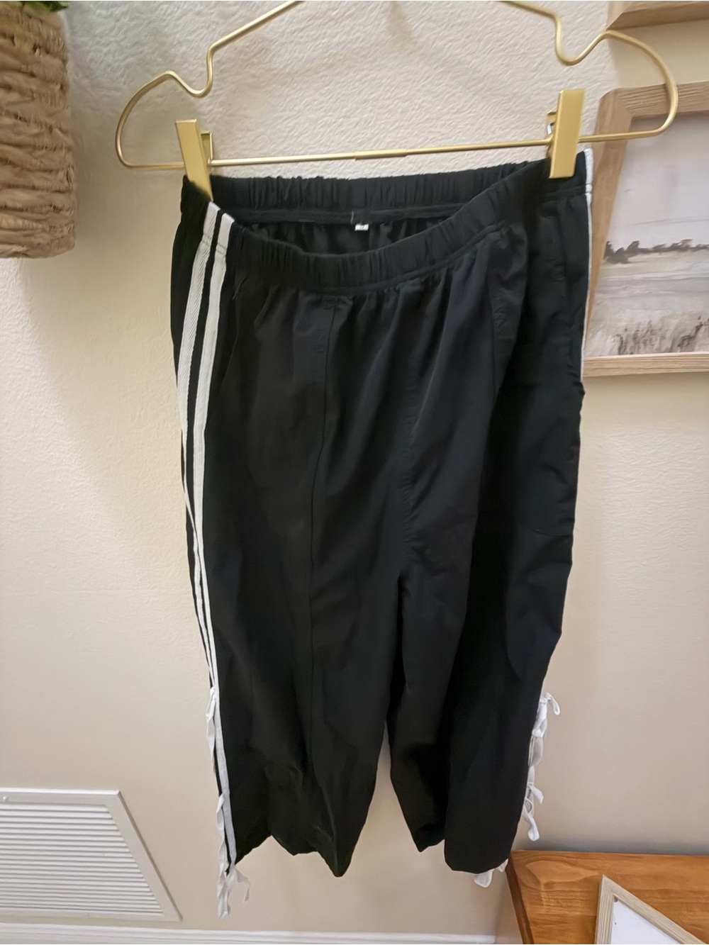 Black Track Pants with White Side Stripes